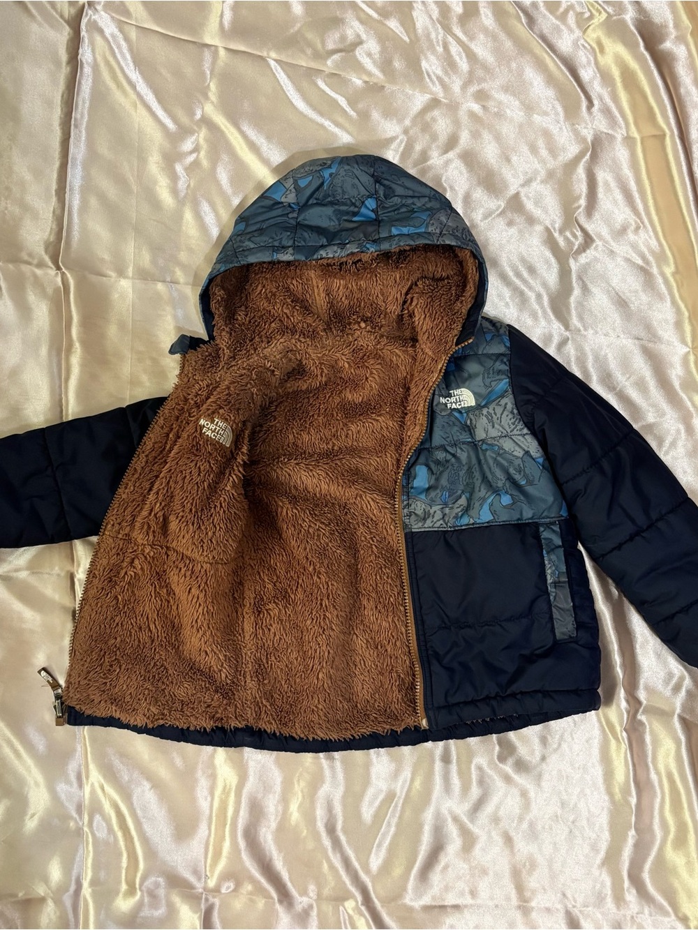 The North Face Kids Navy & Brown Hooded Puffer Jacket